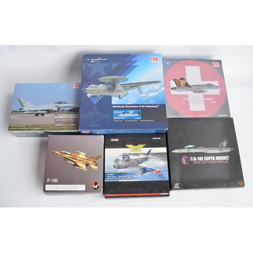 449 - Six boxed 1/72 scale model aircraft to include Hobbymaster HA4813 E-2C Hawkeye, Corgi AA35815 NA Sab... 