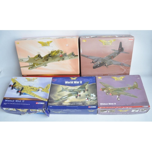 452 - Five boxed 1/72 scale diecast WWII era model aircraft from Corgi to include AA33305 B-17G 'Patches' ... 