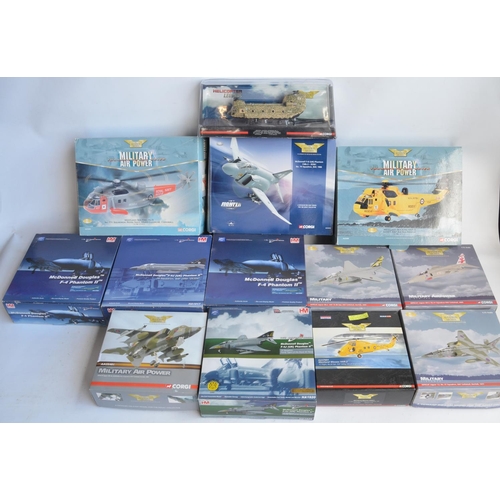 458 - Thirteen diecast 1/72nd scale RAF fast jets and helicopters from Corgi and Hobbymaster, all models A... 