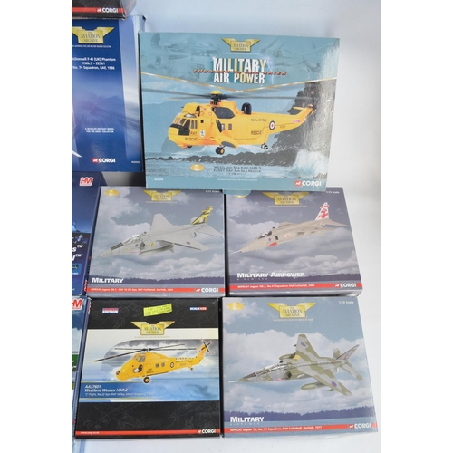 458 - Thirteen diecast 1/72nd scale RAF fast jets and helicopters from Corgi and Hobbymaster, all models A... 