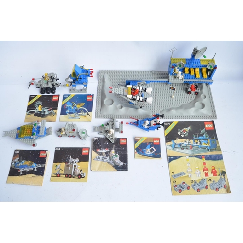 280A - Seven vintage unboxed Lego/Legoland Space sets to include large set 6970 base with moon surface sect... 