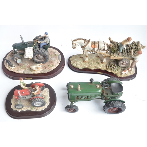 376A - Collection of ceramic tractor and farm related diorama based sculptures and a metal green tractor mo... 