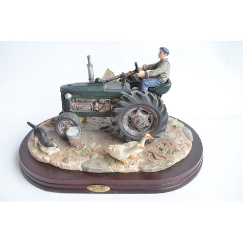 376A - Collection of ceramic tractor and farm related diorama based sculptures and a metal green tractor mo... 