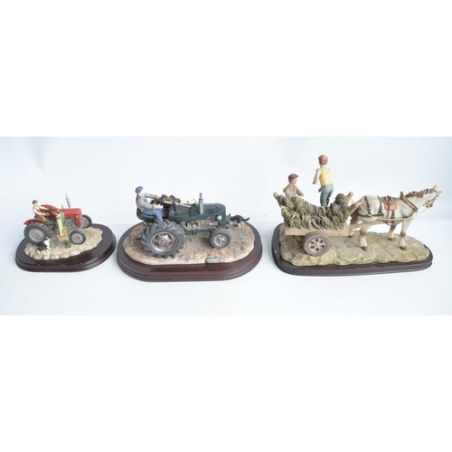 376A - Collection of ceramic tractor and farm related diorama based sculptures and a metal green tractor mo... 