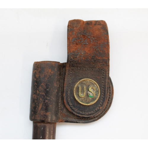 1573 - U.S.A. M1855/70 Steel Musket scabbard. With leather frog and brass fixing, stamped U.S.