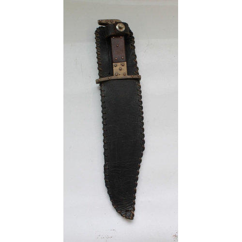 1579 - Late C19th Large Bowie knife with unusual brass and rose wood handle Full Tang with blade length 25c... 