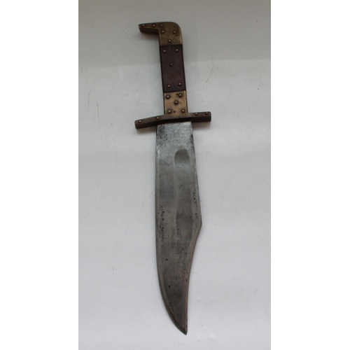 1579 - Late C19th Large Bowie knife with unusual brass and rose wood handle Full Tang with blade length 25c... 