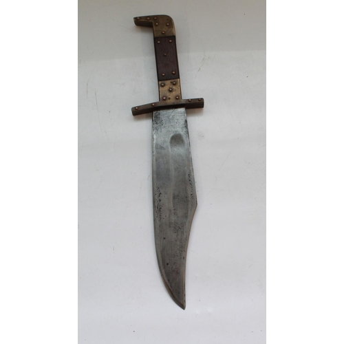 1579 - Late C19th Large Bowie knife with unusual brass and rose wood handle Full Tang with blade length 25c... 