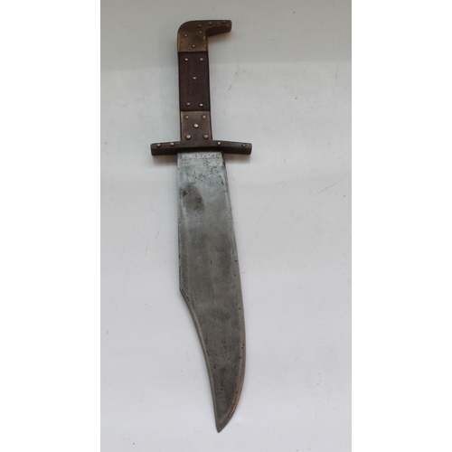 1579 - Late C19th Large Bowie knife with unusual brass and rose wood handle Full Tang with blade length 25c... 