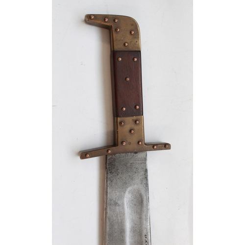 1579 - Late C19th Large Bowie knife with unusual brass and rose wood handle Full Tang with blade length 25c... 