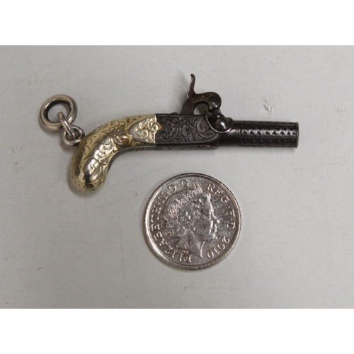 1591 - 19th century miniature functioning percussion cap pistol with 1cm rifled barrel, folding trigger,whi... 