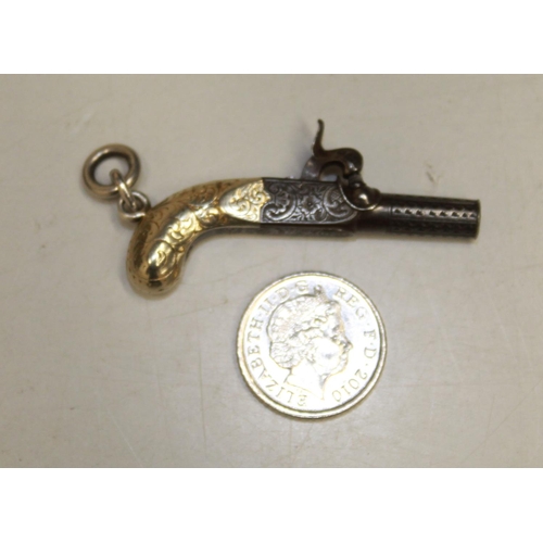 1591 - 19th century miniature functioning percussion cap pistol with 1cm rifled barrel, folding trigger,whi... 