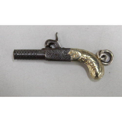 1591 - 19th century miniature functioning percussion cap pistol with 1cm rifled barrel, folding trigger,whi... 