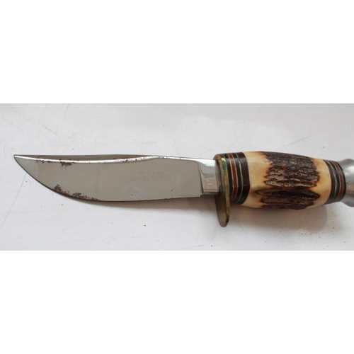 1601 - William Rodgers of Sheffield Hunting Knife. With clip blade etched with makers mark 'I CUT MY WAY. D... 