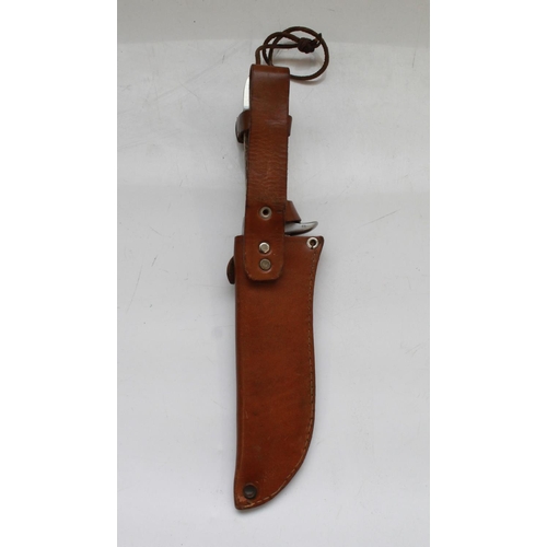 1602 - Tonerini Italian Hunting knife. Full tang with two piece antler grip and alloy guard and pommel. Thr... 