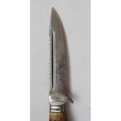 1607 - Unnamed, but quality hunting/skinning knife. Made from one piece of forged steel. Two piece antler h... 