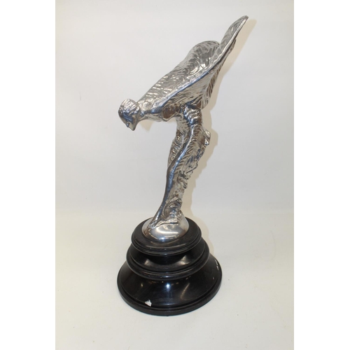 878 - Charles Sykes Spirit of Ecstasy, Rolls Royce dealership chrome plated mascot on black marble socle, ... 