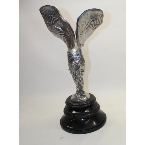 878 - Charles Sykes Spirit of Ecstasy, Rolls Royce dealership chrome plated mascot on black marble socle, ... 