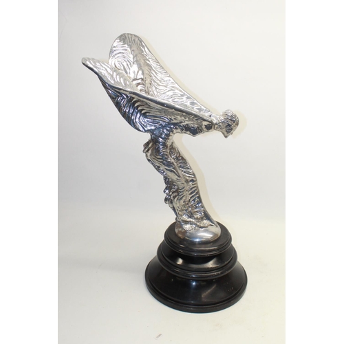 878 - Charles Sykes Spirit of Ecstasy, Rolls Royce dealership chrome plated mascot on black marble socle, ... 