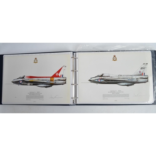 1235 - A3 sized ring binder containing 58 Royal Air Force and Royal Navy aircraft prints (8 signed) includi... 