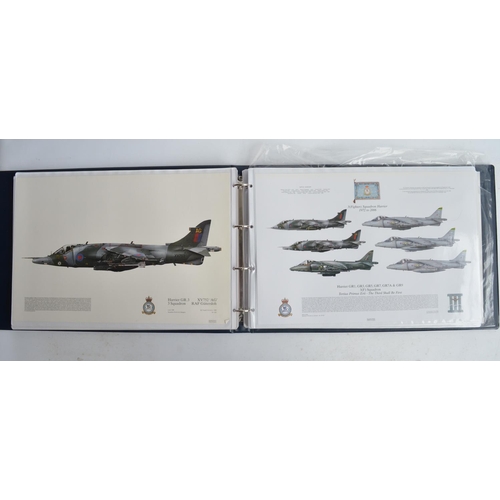 1235 - A3 sized ring binder containing 58 Royal Air Force and Royal Navy aircraft prints (8 signed) includi... 