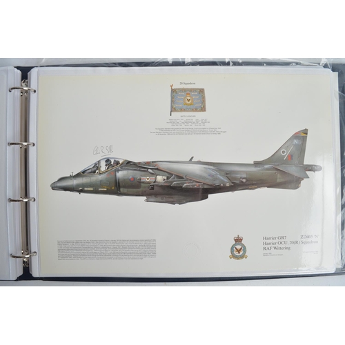 1235 - A3 sized ring binder containing 58 Royal Air Force and Royal Navy aircraft prints (8 signed) includi... 