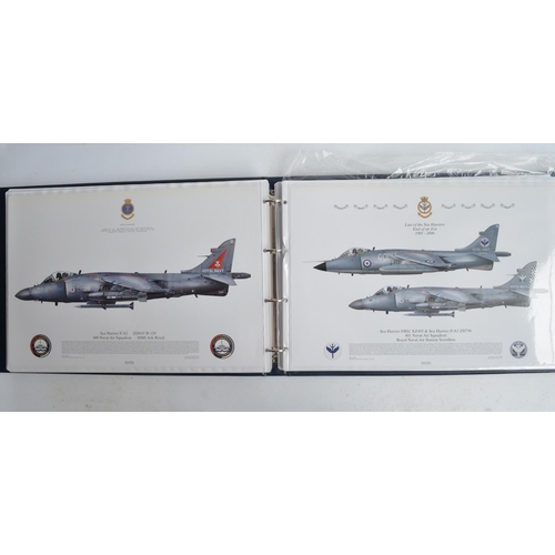 1235 - A3 sized ring binder containing 58 Royal Air Force and Royal Navy aircraft prints (8 signed) includi... 