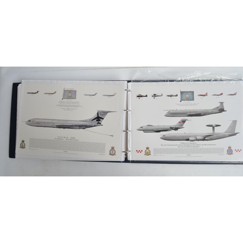 1235 - A3 sized ring binder containing 58 Royal Air Force and Royal Navy aircraft prints (8 signed) includi... 