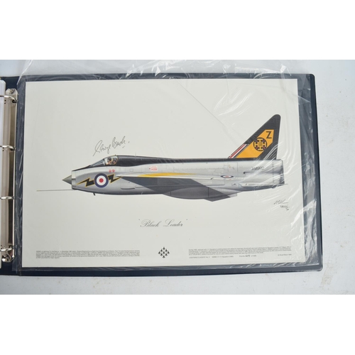 1235 - A3 sized ring binder containing 58 Royal Air Force and Royal Navy aircraft prints (8 signed) includi... 