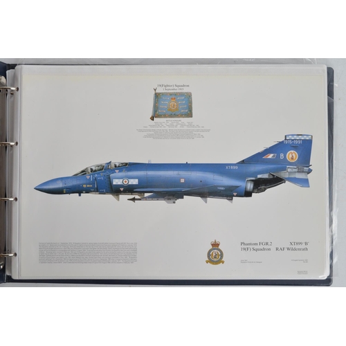 1235 - A3 sized ring binder containing 58 Royal Air Force and Royal Navy aircraft prints (8 signed) includi... 