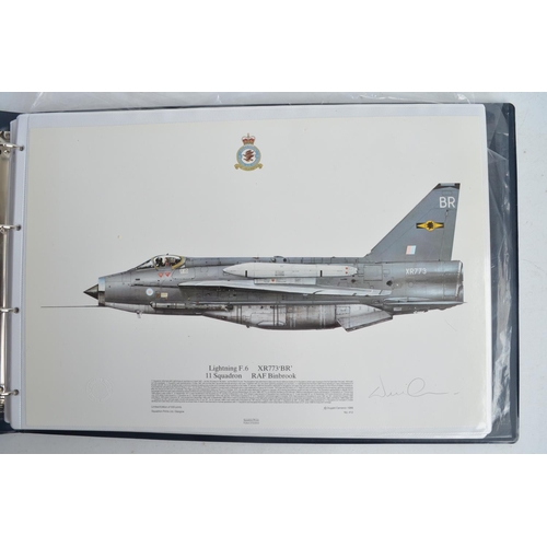 1235 - A3 sized ring binder containing 58 Royal Air Force and Royal Navy aircraft prints (8 signed) includi... 