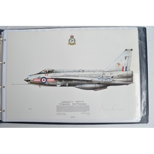 1235 - A3 sized ring binder containing 58 Royal Air Force and Royal Navy aircraft prints (8 signed) includi... 