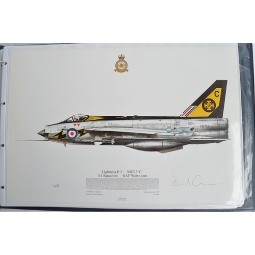 1235 - A3 sized ring binder containing 58 Royal Air Force and Royal Navy aircraft prints (8 signed) includi... 