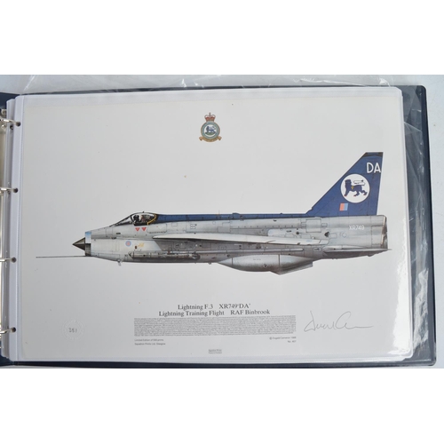 1235 - A3 sized ring binder containing 58 Royal Air Force and Royal Navy aircraft prints (8 signed) includi... 