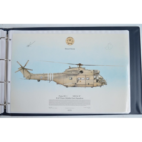 1237 - A3 sized ring binder containing 38 Royal Air Force and Royal Navy aircraft prints (3 signed) includi... 