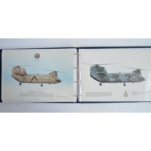 1237 - A3 sized ring binder containing 38 Royal Air Force and Royal Navy aircraft prints (3 signed) includi... 