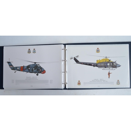 1237 - A3 sized ring binder containing 38 Royal Air Force and Royal Navy aircraft prints (3 signed) includi... 