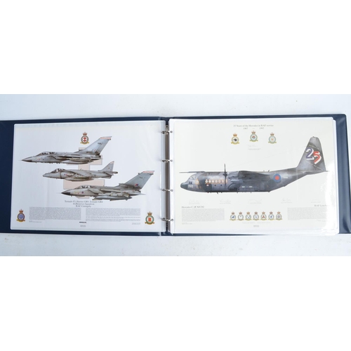 1237 - A3 sized ring binder containing 38 Royal Air Force and Royal Navy aircraft prints (3 signed) includi... 