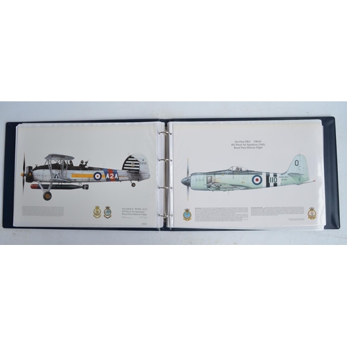 1237 - A3 sized ring binder containing 38 Royal Air Force and Royal Navy aircraft prints (3 signed) includi... 