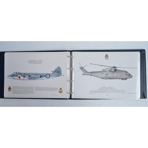 1237 - A3 sized ring binder containing 38 Royal Air Force and Royal Navy aircraft prints (3 signed) includi... 