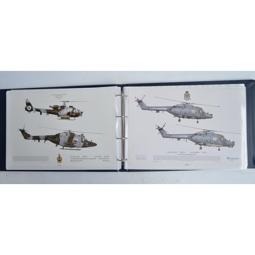 1237 - A3 sized ring binder containing 38 Royal Air Force and Royal Navy aircraft prints (3 signed) includi... 