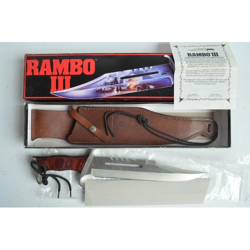 75A - Three officially licensed full size Rambo movie replica bowie knives from First Blood, First Blood P... 