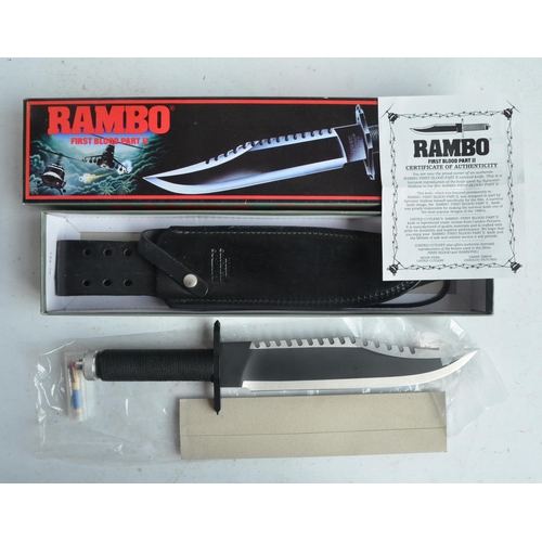 75A - Three officially licensed full size Rambo movie replica bowie knives from First Blood, First Blood P... 