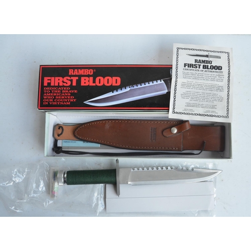 75A - Three officially licensed full size Rambo movie replica bowie knives from First Blood, First Blood P... 