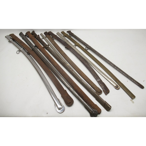 1586 - Selection of eleven scabbards of various styles and eras, including sabre scabbards