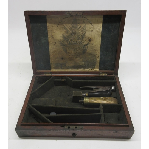 1626 - 18th/19th century W & J Rigby mahogany pistol case, fitted interior with various tools and accessori... 