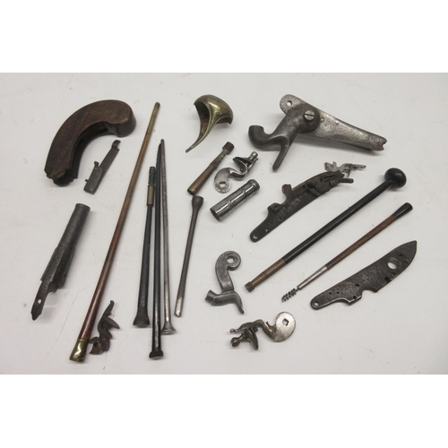 1632 - Collection of 18th/19th century gun parts, including Crowned GR lock plates, various flintlock and p... 