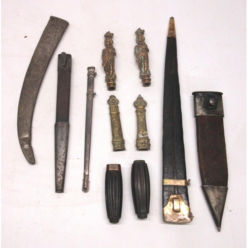 1637 - 18th Century and later parts for edged weapons, including sword grips, Scottish dirk sheath with eng... 