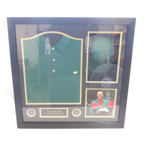 841A - Tiger Woods 2019 Masters Winner framed Baseball cap and polo shirt montage