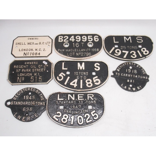 895 - L.N.E.R. Darlington painted cast iron wagon plate no. 281025; L.N.E.R. - E painted cast iron wagon p... 